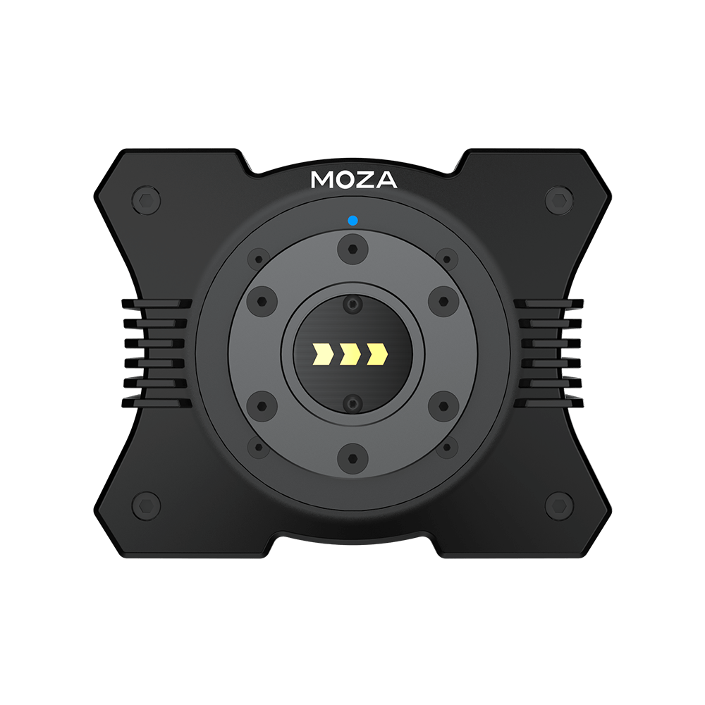 Moza R9 Direct Drive gaming steering wheel base from the front