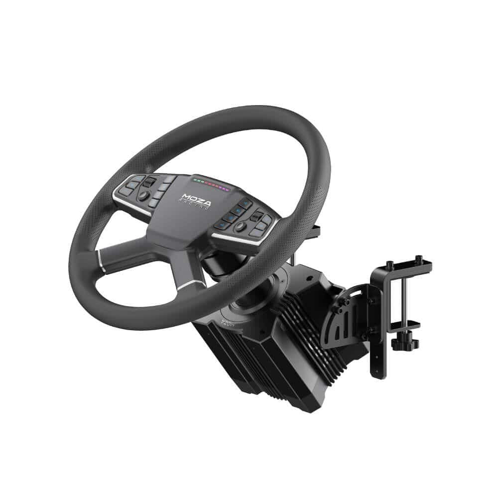 Moza TSW Clamp For Truck Wheel in action with wheelbase and truck wheel