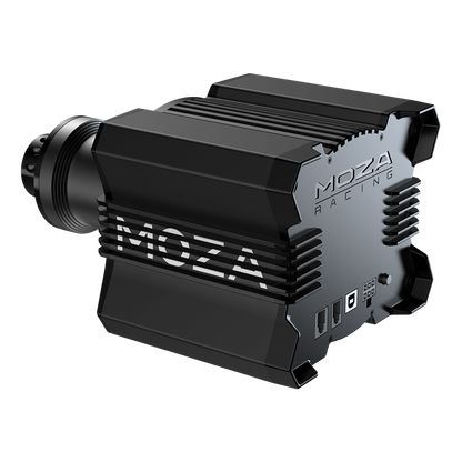 Moza R9 Direct Drive gaming steering wheel base from the side/rear