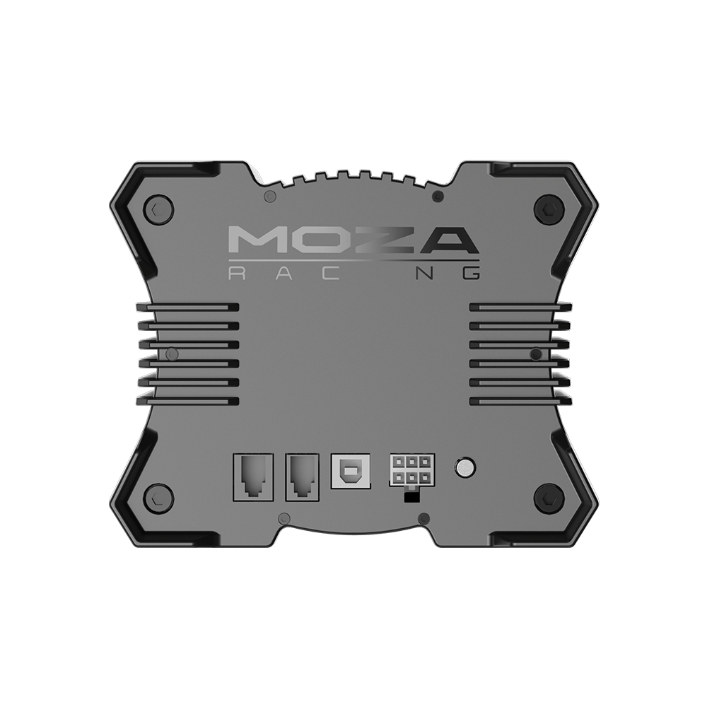 Moza R9 Direct Drive gaming wheel base from the back