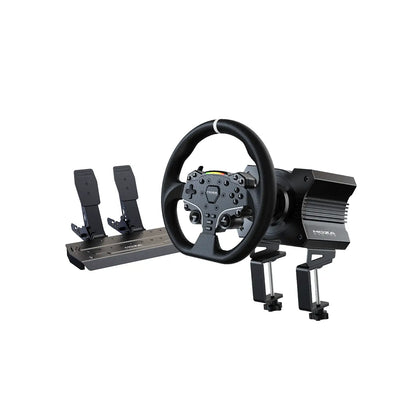 Moza R5 Direct Drive Gaming Wheel Bundle with EU wheel and SRP Lite pedals.